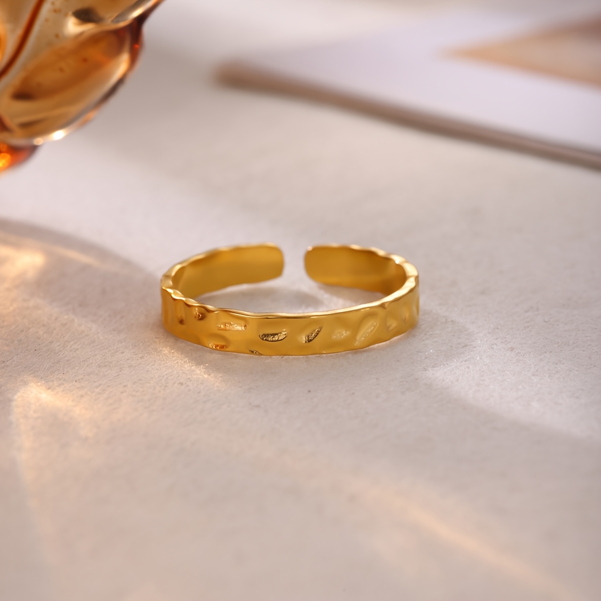 Stainless Steel Textured Plain Open Ring, Unisex